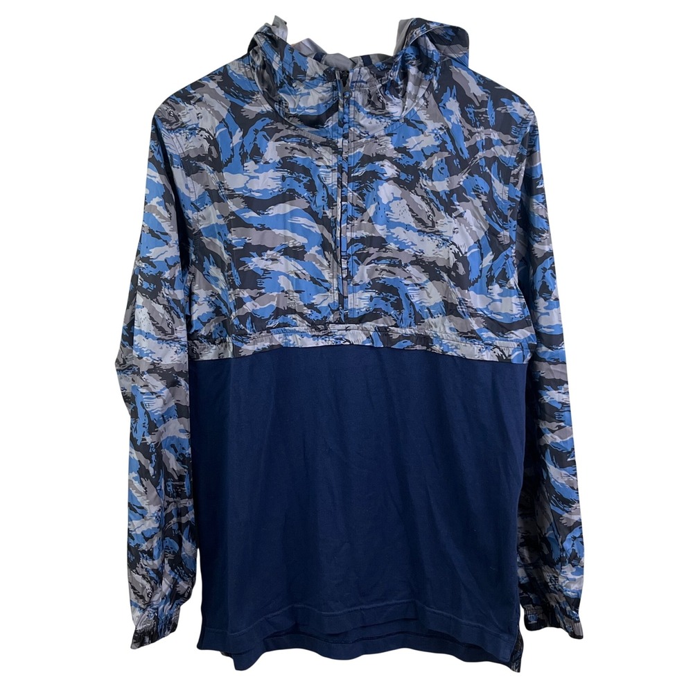Under Armour Blue Tiger Camo Half Zip Hooded Performance Windbreaker Jacket Med